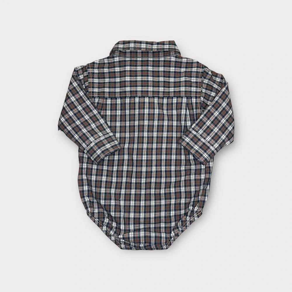 Oshkosh Holiday Plaid Button Up Onesie